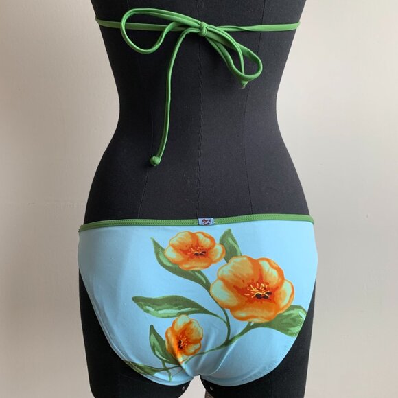 Billabong BLUE CRUSH era Vintage Blue & green floral triangle set RARE - Picture 7 of 7